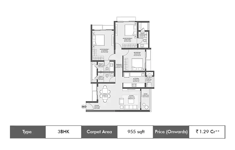 2 BHK in floor plan